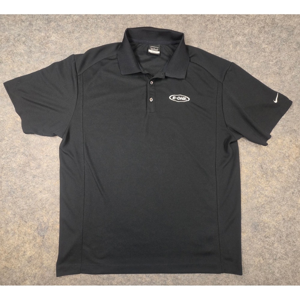 Nike Golf Dri-FIT Polo Shirt Mens XL Black E-ONE Logo Short Sleeve Performance